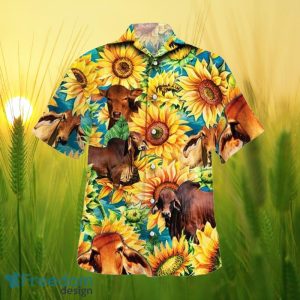 Sunflower Red Brahman Cattle All Printed 3D Hawaiian Shirt For Men Women
