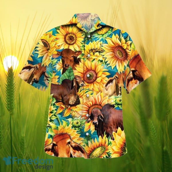 Sunflower Red Brahman Cattle All Printed 3D Hawaiian Shirt For Men Women