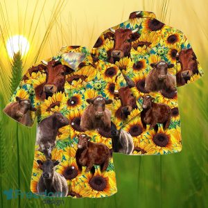 Sunflower Shorthorn Cattle All Printed 3D Hawaiian Shirt For Men Women