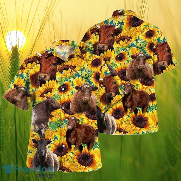 Sunflower Shorthorn Cattle All Printed 3D Hawaiian Shirt For Men Women