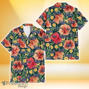 Tampa Bay Rays Orange Red Hibiscus Green Leaf Dark Background 3D Hawaiian Shirt Gift For Fans
