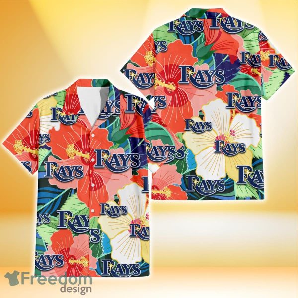 Tampa Bay Rays Orange White Tropical Hibiscus Green Leaf 3D Hawaiian Shirt Gift For Fans