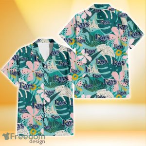 Tampa Bay Rays Pastel Hibiscus Palm Leaf Tiny Dot Green Background 3D Hawaiian Shirt Gift For Fans