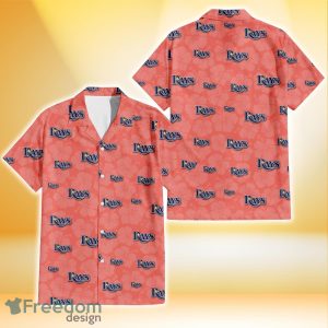 Tampa Bay Rays Peach Puff Hibiscus Tomato Orange Background 3D Hawaiian Shirt Gift For Fans