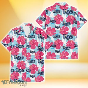 Tampa Bay Rays Pink Blue Hibiscus White Background 3D Hawaiian Shirt Gift For Fans