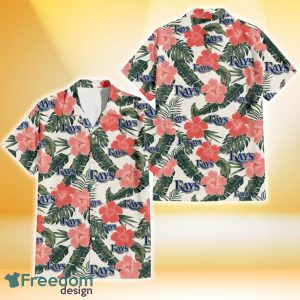 Tampa Bay Rays Pink Coral Hibiscus Banana Leaf Beige Background 3D Hawaiian Shirt Gift For Fans