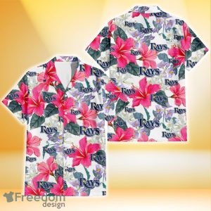 Tampa Bay Rays Pink Hibiscus White Orchid White Background 3D Hawaiian Shirt Gift For Fans