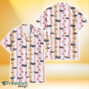 Tampa Bay Rays Pink Hibiscus Yellow Pink Orchid White Background 3D Hawaiian Shirt Gift For Fans