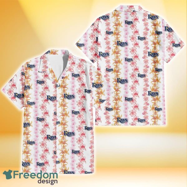 Tampa Bay Rays Pink Hibiscus Yellow Pink Orchid White Background 3D Hawaiian Shirt Gift For Fans