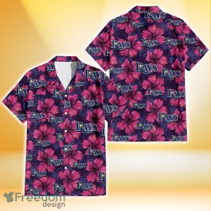 Tampa Bay Rays Plum Vilolet Hibiscus Dark Navy Leaf Black 3D Hawaiian Shirt Gift For Fans