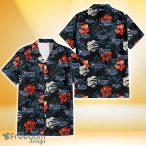 Tampa Bay Rays Red And White Hibiscus Dark Leaf Black Background 3D Hawaiian Shirt Gift For Fans
