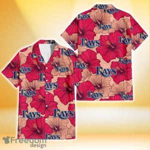 Tampa Bay Rays Red Beige Hibiscus Beige Background 3D Hawaiian Shirt Gift For Fans