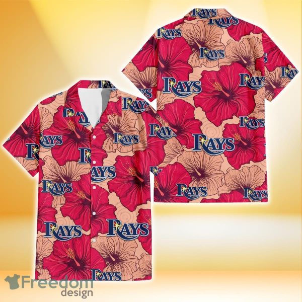 Tampa Bay Rays Red Beige Hibiscus Beige Background 3D Hawaiian Shirt Gift For Fans