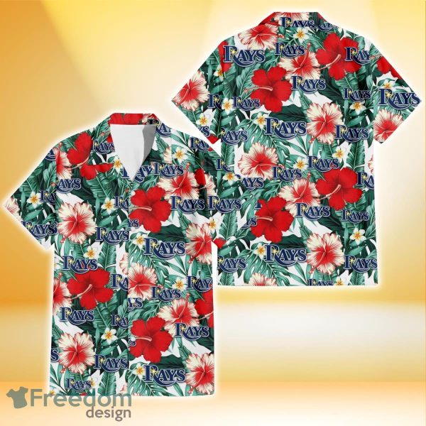Tampa Bay Rays Red Coral Hibiscus White Porcelain Flower Banana Leaf 3D Hawaiian Shirt Gift For Fans