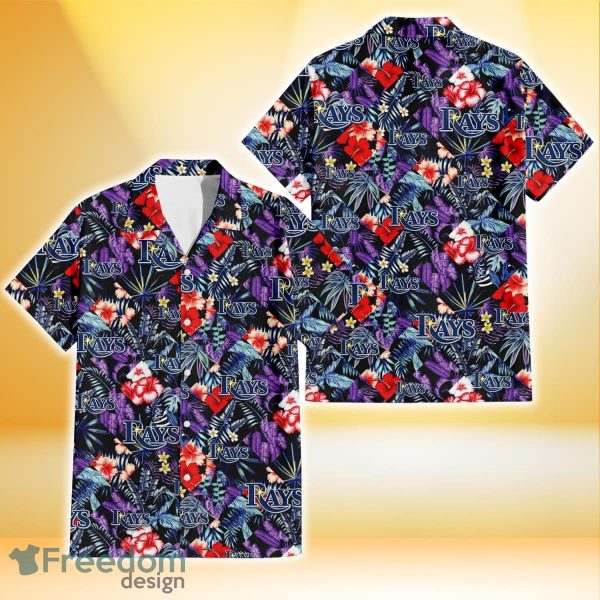 Tampa Bay Rays Red Hibiscus Caro Black Background 3D Hawaiian Shirt Gift For Fans