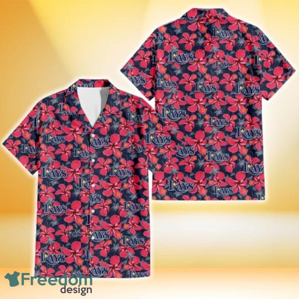Tampa Bay Rays Red Hibiscus Dark Gray Background 3D Hawaiian Shirt Gift For Fans