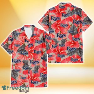 Tampa Bay Rays Red Hibiscus Gray Leaf Beige Background 3D Hawaiian Shirt Gift For Fans