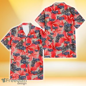 Tampa Bay Rays Red Hibiscus Gray Leaf Gainsboro Background 3D Hawaiian Shirt Gift For Fans