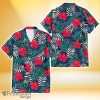 Tampa Bay Rays Red Hibiscus Green Blue White Leaf Black Background 3D Hawaiian Shirt Gift For Fans