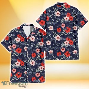 Tampa Bay Rays Red Pink White Hibiscus Black Background 3D Hawaiian Shirt Gift For Fans