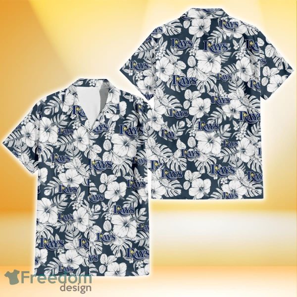 Tampa Bay Rays Sketch Hibiscus Leaf Dark Gray Background 3D Hawaiian Shirt Gift For Fans