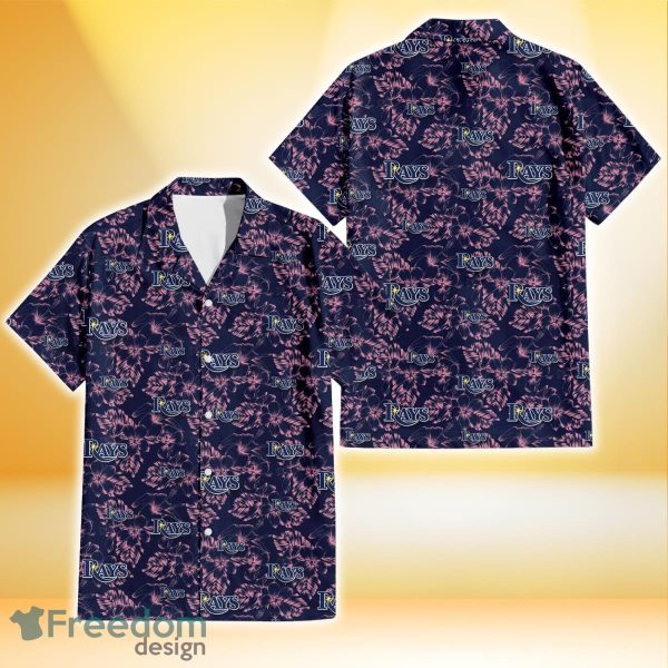 Tampa Bay Rays Thistle Sketch Hibiscus Dark Slate Blue Background 3D Hawaiian Shirt Gift For Fans