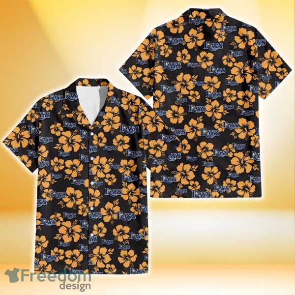 Tampa Bay Rays Tiny Yellow Hibiscus Black Background 3D Hawaiian Shirt Gift For Fans