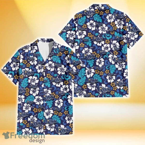 Tampa Bay Rays White Hibiscus Ceramic Style Navy Background 3D Hawaiian Shirt Gift For Fans