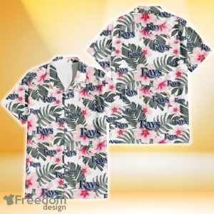 Tampa Bay Rays White Hibiscus Green Leaf White Background 3D Hawaiian Shirt Gift For Fans