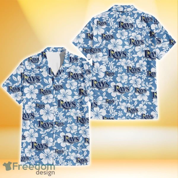 Tampa Bay Rays White Hibiscus Light Blue Texture Background 3D Hawaiian Shirt Gift For Fans