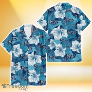 Tampa Bay Rays White Hibiscus Turquoise Banana Leaf Navy Background 3D Hawaiian Shirt Gift For Fans