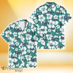 Tampa Bay Rays White Hibiscus Turquoise Stripe Background 3D Hawaiian Shirt Gift For Fans