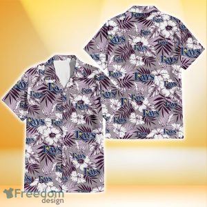 Tampa Bay Rays White Hibiscus Violet Leaves Light Grey Background 3D Hawaiian Shirt Gift For Fans