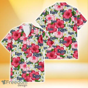 Tampa Bay Rays White Porcelain Flower Pink Hibiscus White Background 3D Hawaiian Shirt Gift For Fans