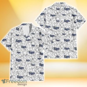 Tampa Bay Rays White Sketch Hibiscus Pattern White Background 3D Hawaiian Shirt Gift For Fans