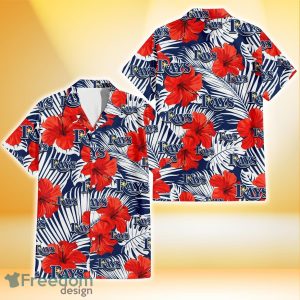 Tampa Bay Rays White Tropical Leaf Red Hibiscus Navy Background 3D Hawaiian Shirt Gift For Fans