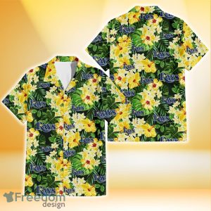 Tampa Bay Rays Yellow Hibiscus Tropical Green Leaf Black Background 3D Hawaiian Shirt Gift For Fans