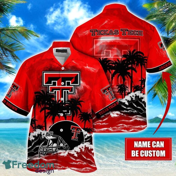 Texas Tech Red Raiders NCAA Hawaiian Shirt Coconut Tree Waves Beach Hawaii Shirt Custom Name For Fans