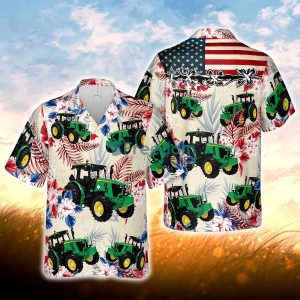 Tractors Hibiscus United State Flag All Over Printed 3D Hawaiian Shirt For Men Women