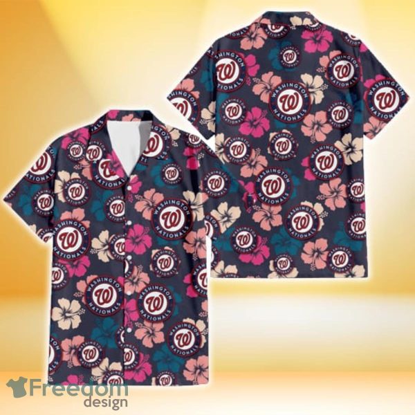 Washington Nationals Colorful Hibiscus Black Background 3D Hawaiian Shirt Gift For Fans