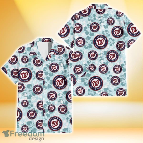 Washington Nationals Pale Turquoise Hibiscus Light Cyan Background 3D Hawaiian Shirt Gift For Fans