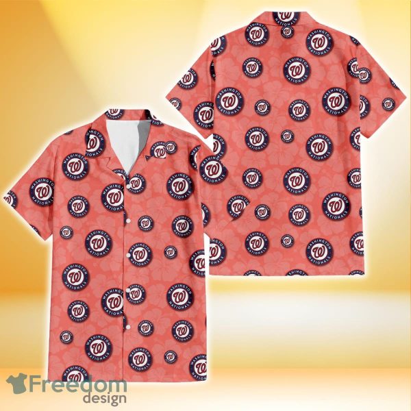Washington Nationals Peach Puff Hibiscus Tomato Orange Background 3D Hawaiian Shirt Gift For Fans