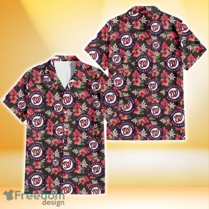 Washington Nationals Pink Hibiscus Orchid Brown Background 3D Hawaiian Shirt Gift For Fans