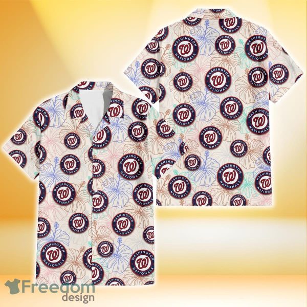 Washington Nationals Sketch Pastel Hibiscus Beige Background 3D Hawaiian Shirt Gift For Fans