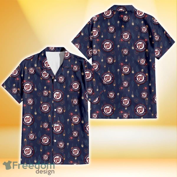 Washington Nationals Small Hibiscus Buds Navy Background 3D Hawaiian Shirt Gift For Fans