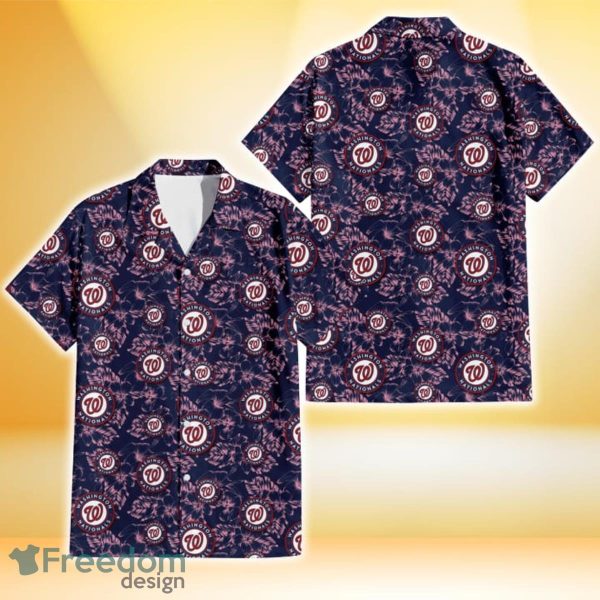 Washington Nationals Thistle Sketch Hibiscus Dark Slate Blue Background 3D Hawaiian Shirt Gift For Fans