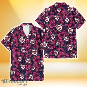 Washington Nationals Violet Red Blue Leaf Black Background 3D Hawaiian Shirt Gift For Fans