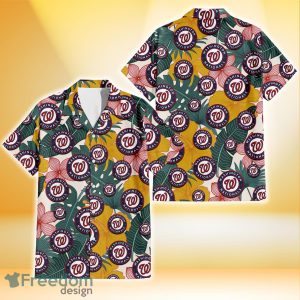 Washington Nationals Yellow Hibiscus Green Banana Leaf Pink Porcelain Flower 3D Hawaiian Shirt Gift For Fans