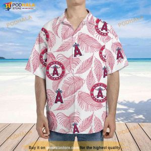 Anaheim Angels Hawaiian Shirt Sketch Palm Leaves Seamless Pattern