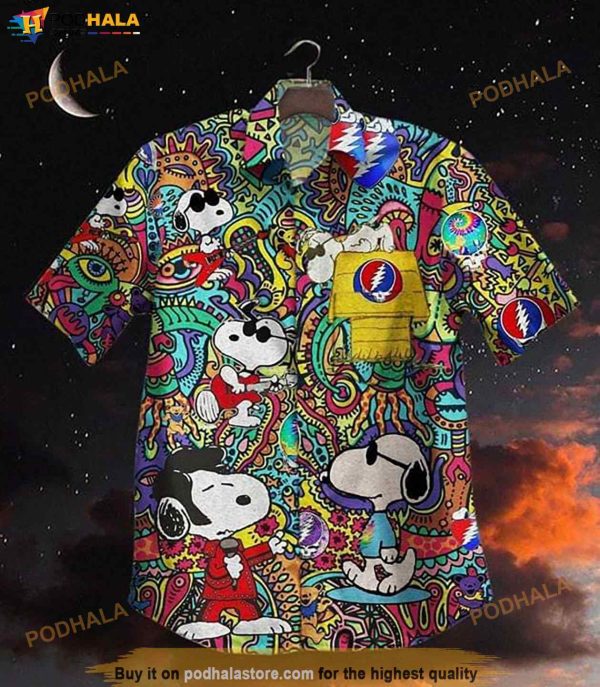 Grateful Dead Snoopy Peanuts Print Funny Hawaiian Shirt